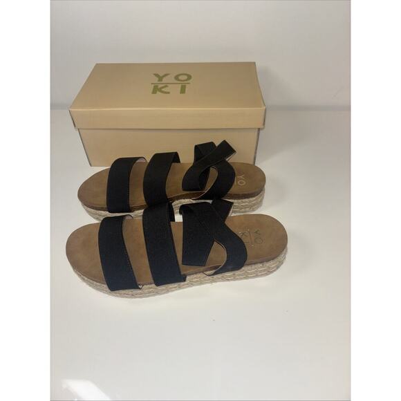 NWT Yoki Womens Black Beige Tan Ankle Strap Sandals Sz 8 Neutr Chunky‎ Platform - Picture 3 of 5